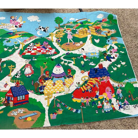 Vintage Princess Fabrics Mother Goose Fabric Panel Nursery Uncut *RARE* 44"X36" - Picture 2 of 4